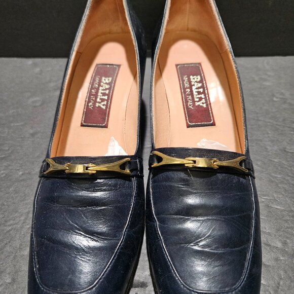 BALLY WOMEN'S NAVY COLOR PUMPS, GOLD "BUCKLE", SIZE 7 - Picture 3 of 9